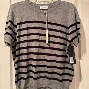 Gray and Black Striped Women's Crew Neck Sweater